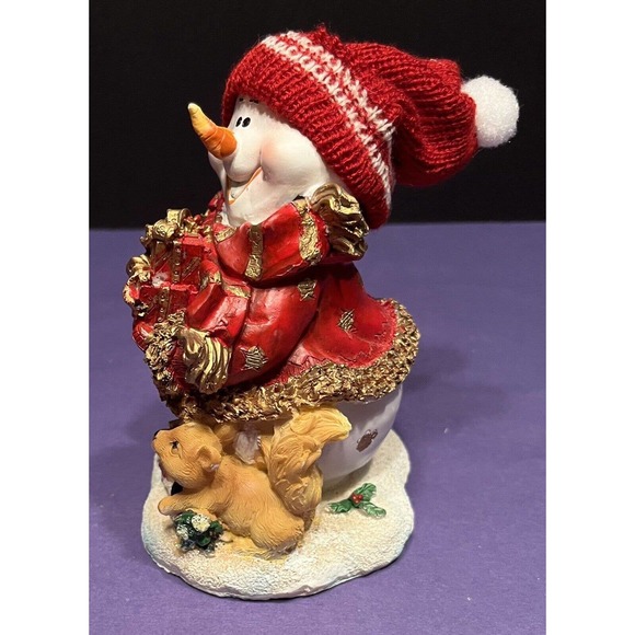 Vintage 5 3/4” Resin Snowman with Knit Toboggan Hat Christmas Winter Figurine - Picture 3 of 6